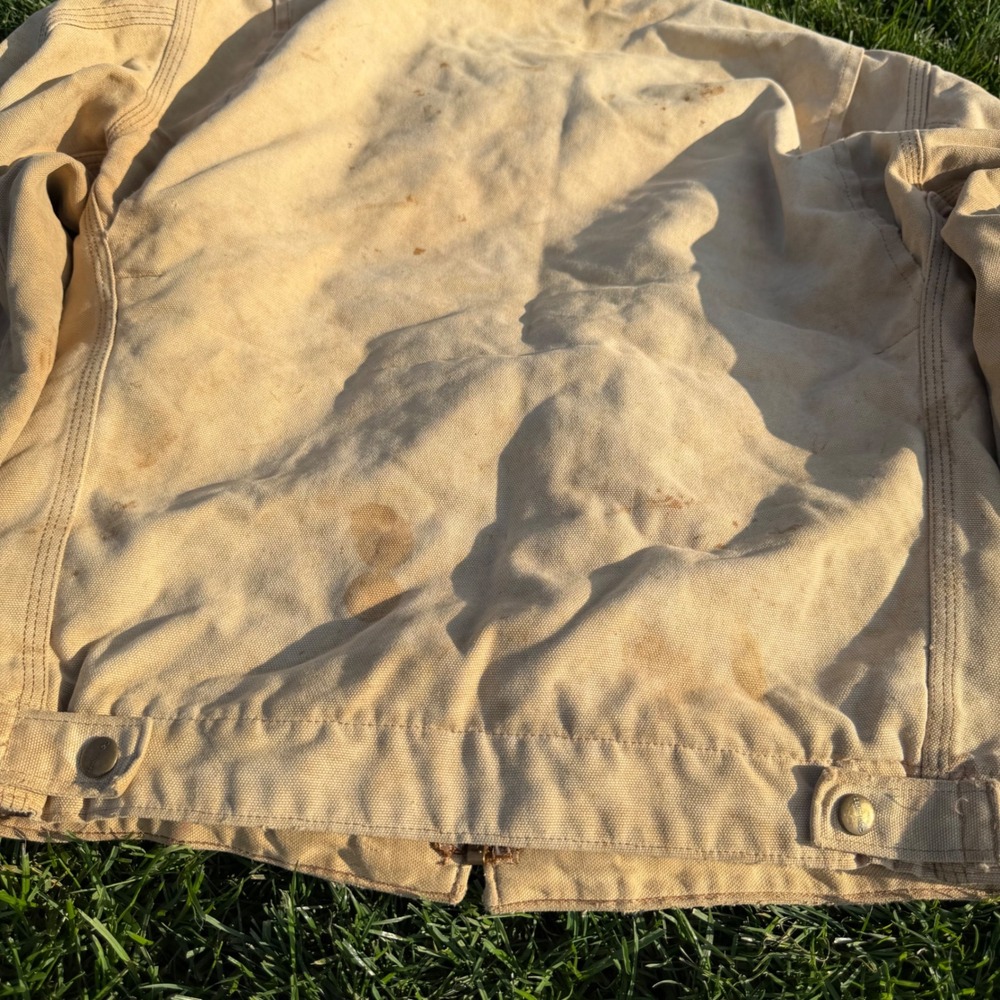 Vintage Carhartt Detroit Jacket Tan Duck Canvas Quilted Lining Distressed Mens - Picture 10 of 10